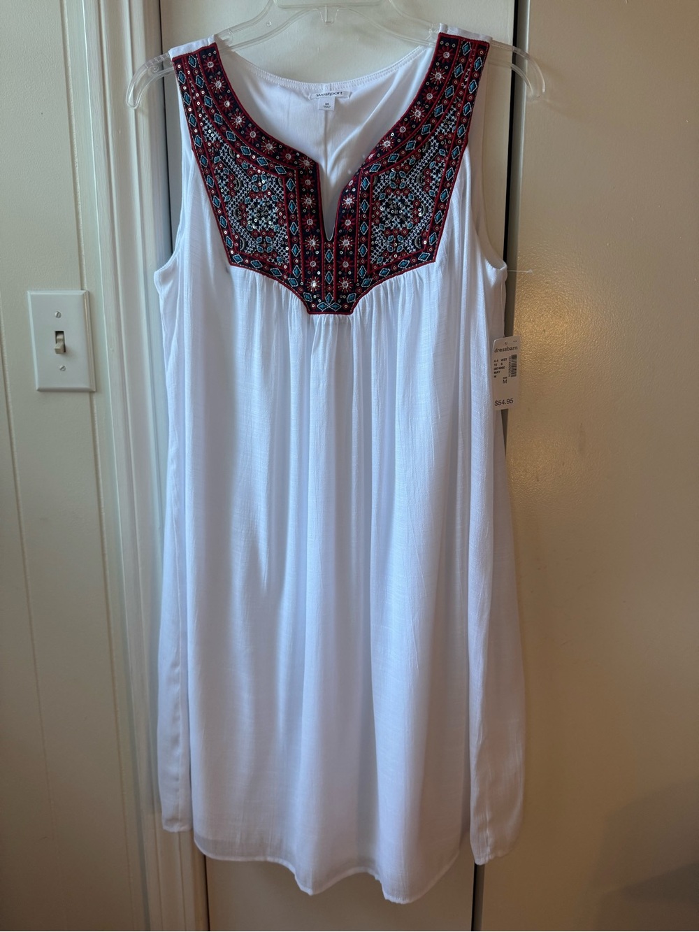 NWT Westport White Embroidered Boho Tank Dress Medium⁠ Dress Barn
